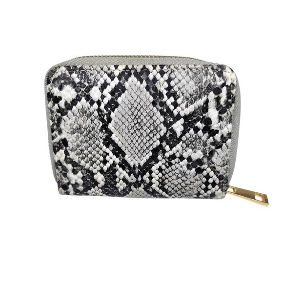 Faux Snake Wallet Black White Gray Python Zip Around Coin Gold Small Compact - Picture 4 of 8